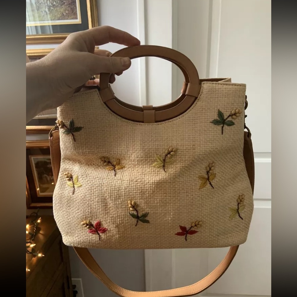 Fossil raffia/ woven wooden handled crossbody bag